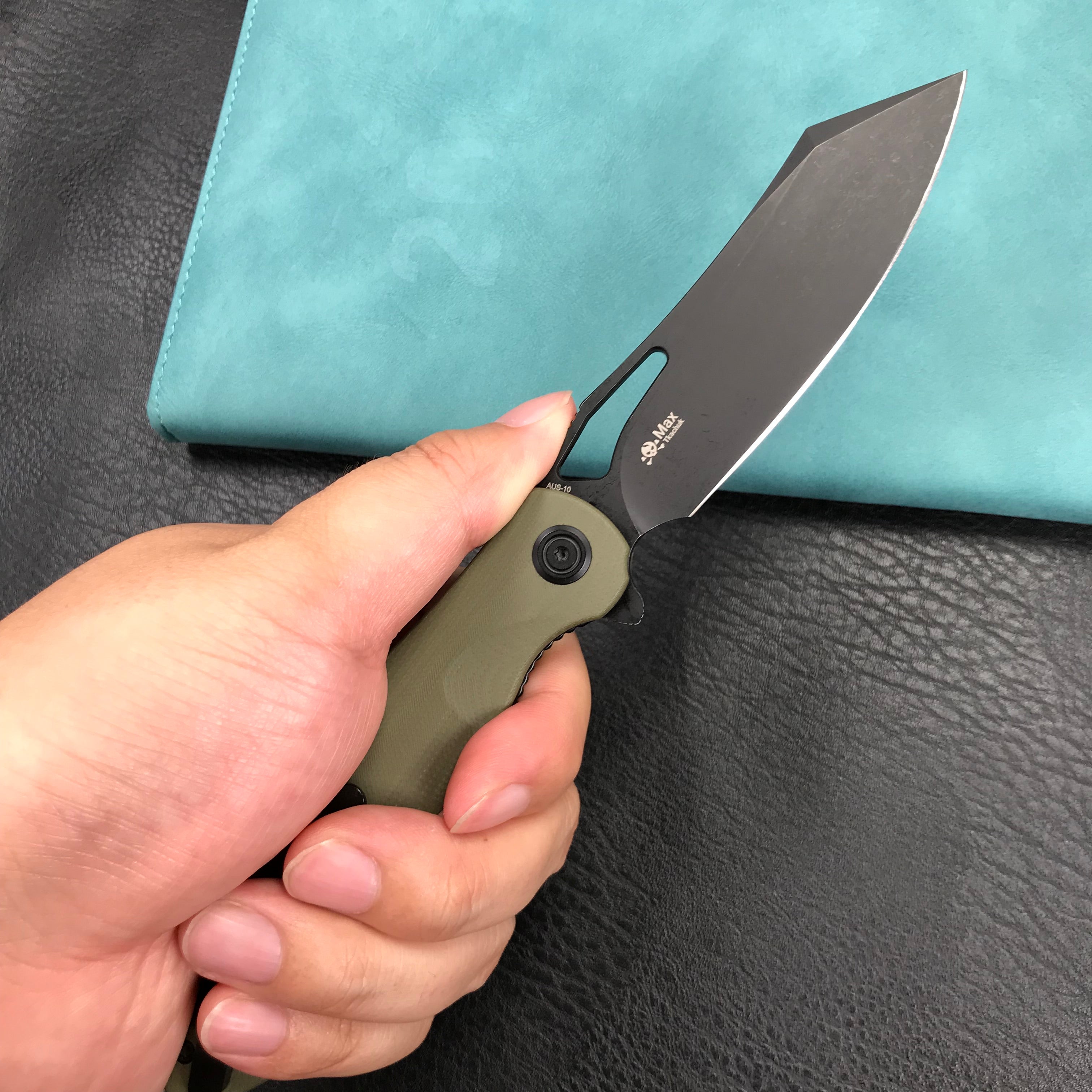 KUBEY  KU239B Drake Liner Lock Folding Knife green  G10 Handle 3.74''Dark Stonewashed  AUS-10