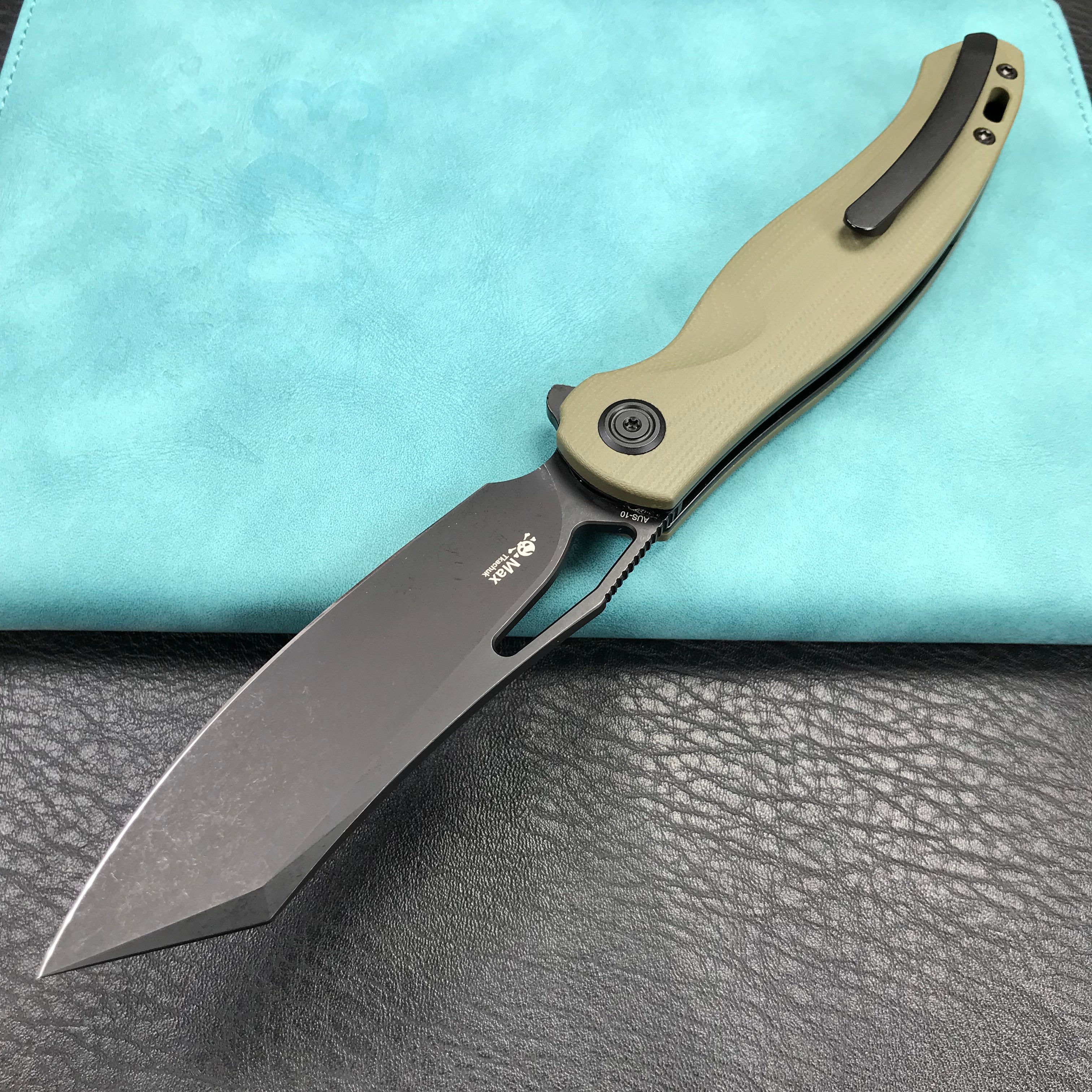 KUBEY  KU239B Drake Liner Lock Folding Knife green  G10 Handle 3.74''Dark Stonewashed  AUS-10