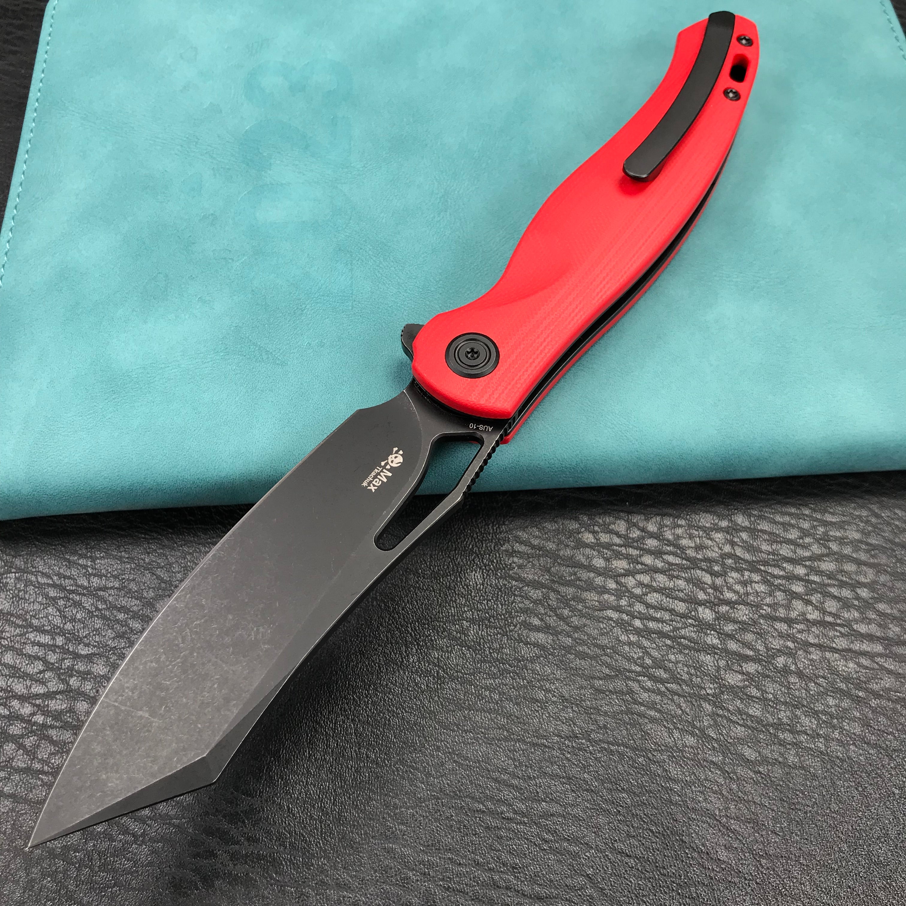 KUBEY  KU239H Drake Liner Lock Folding Knife Red  G10 Handle 3.74'' Dark Stonewashed  AUS-10