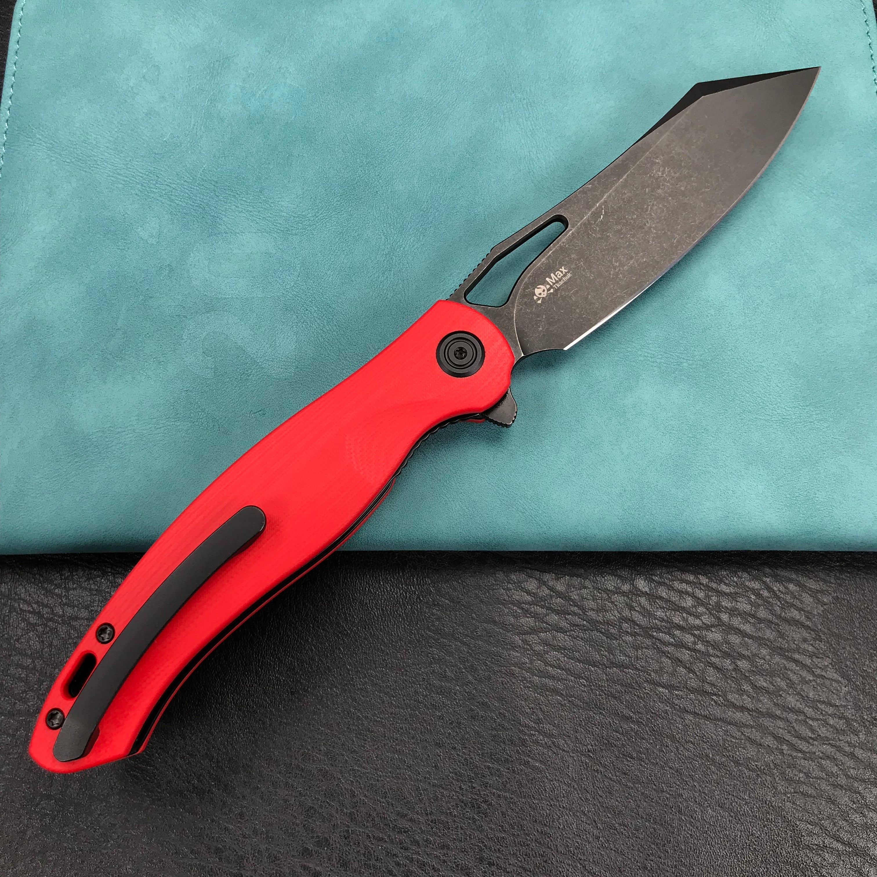 KUBEY  KU239H Drake Liner Lock Folding Knife Red  G10 Handle 3.74'' Dark Stonewashed  AUS-10