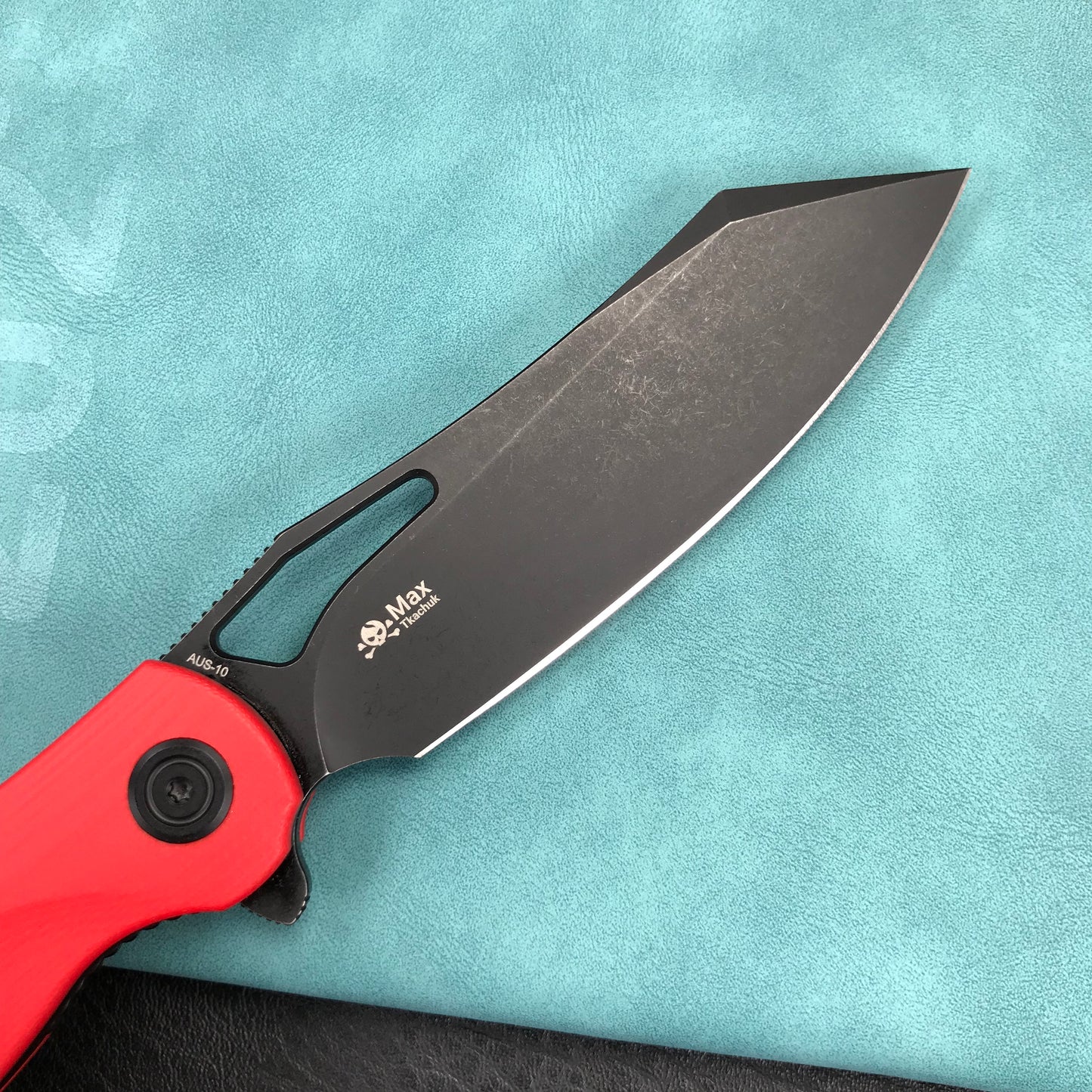 KUBEY  KU239H Drake Liner Lock Folding Knife Red  G10 Handle 3.74'' Dark Stonewashed  AUS-10