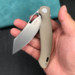 KUBEY KU239J Drake Liner Lock Folding Knife Tan G10 Handle 3.74'' Beadblasted AUS-10