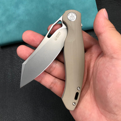 KUBEY KU239J Drake Liner Lock Folding Knife Tan G10 Handle 3.74'' Beadblasted AUS-10