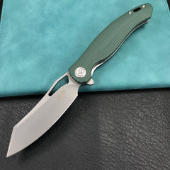 KUBEY KU239K Drake Liner Lock Folding Knife Green G10 Handle 3.74'' Beadblasted AUS-10