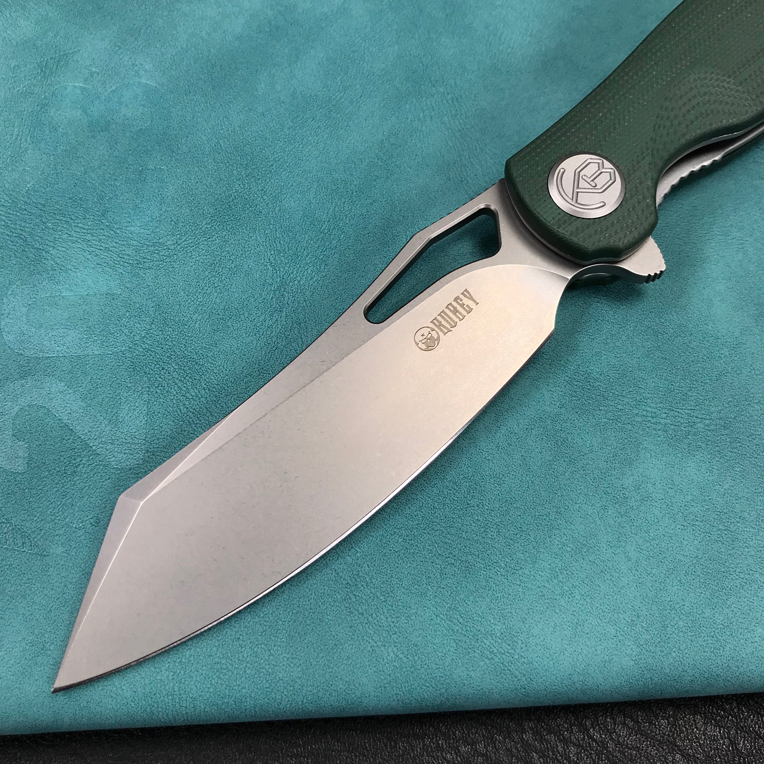 KUBEY KU239K Drake Liner Lock Folding Knife Green G10 Handle 3.74'' Beadblasted AUS-10