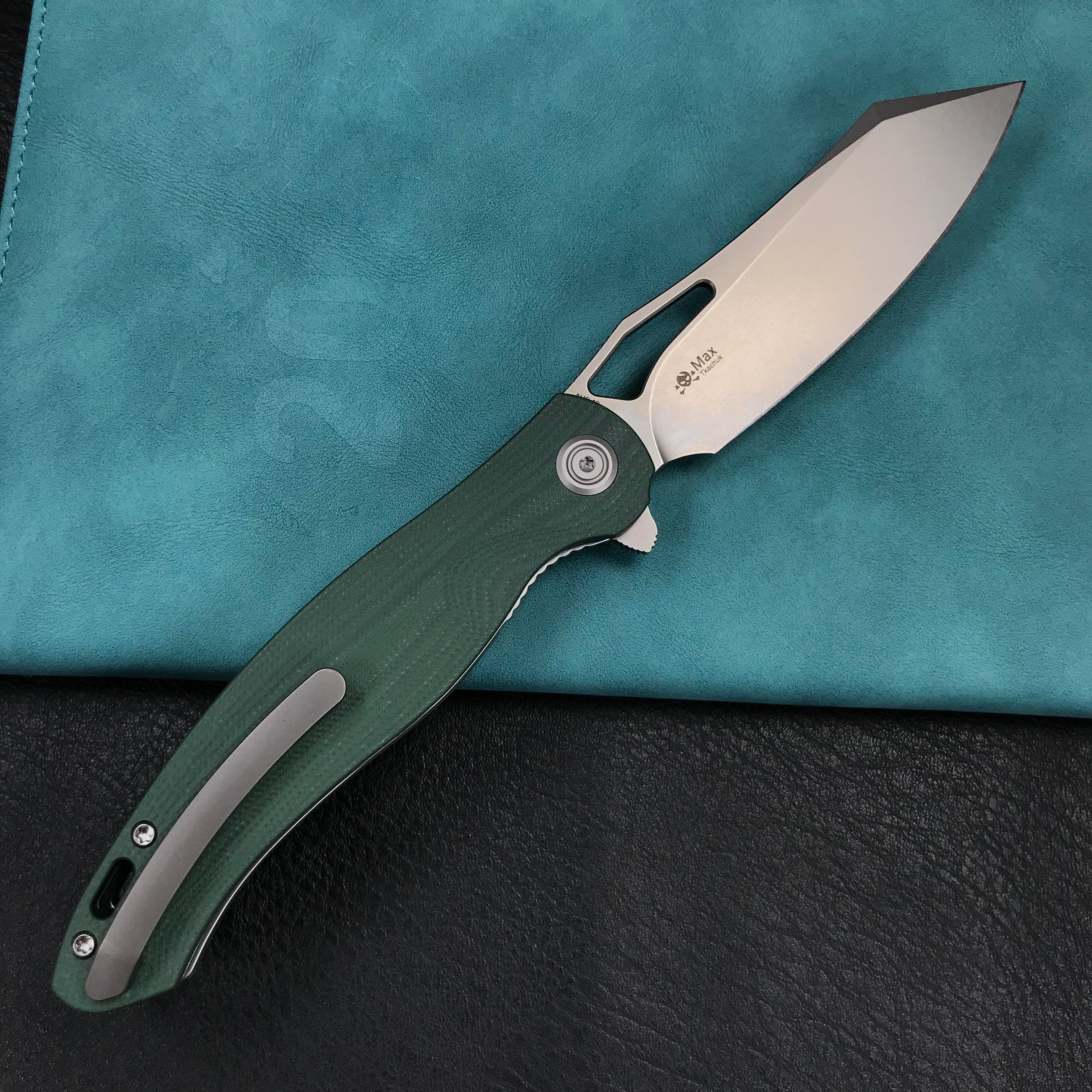 KUBEY KU239K Drake Liner Lock Folding Knife Green G10 Handle 3.74'' Beadblasted AUS-10