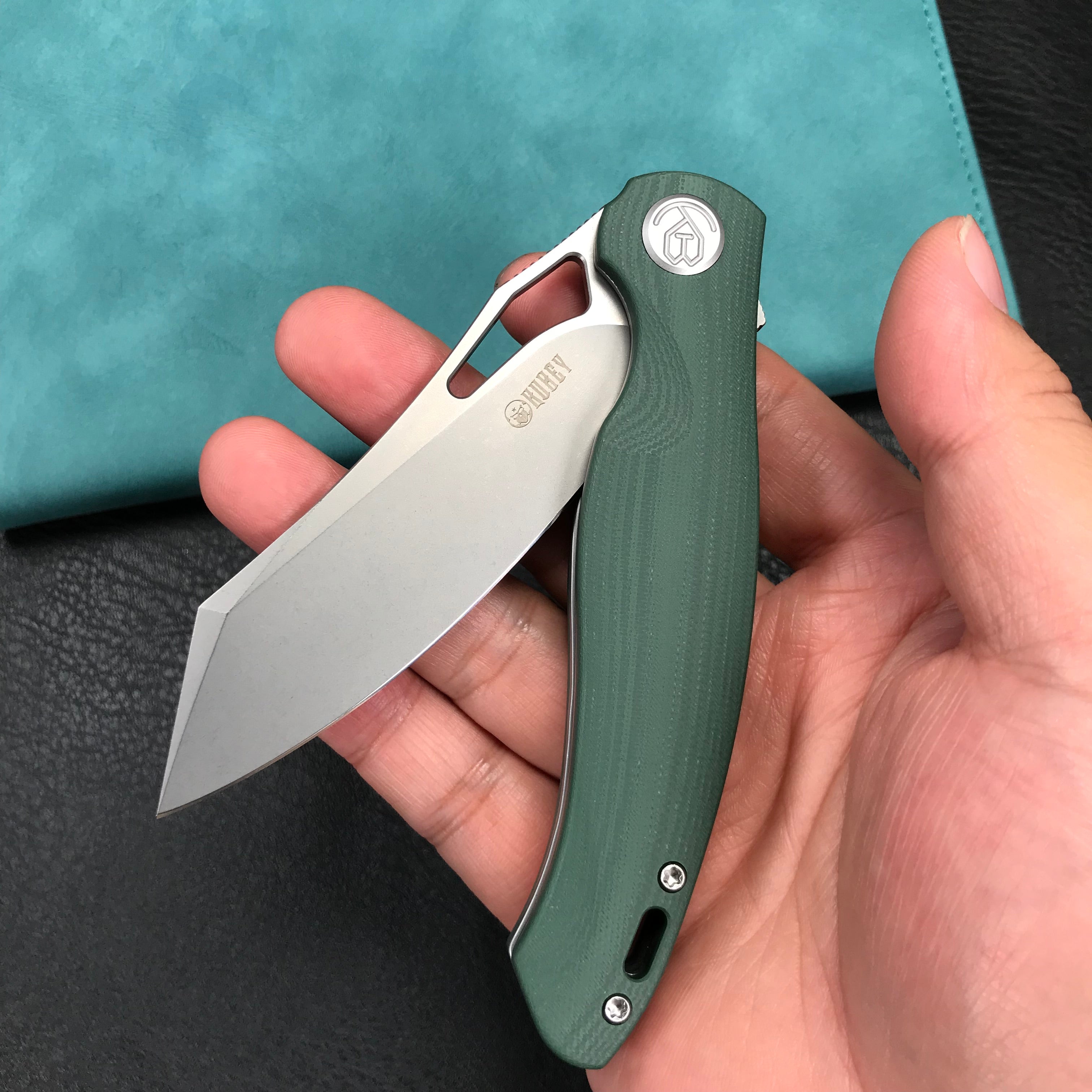 KUBEY KU239K Drake Liner Lock Folding Knife Green G10 Handle 3.74'' Beadblasted AUS-10