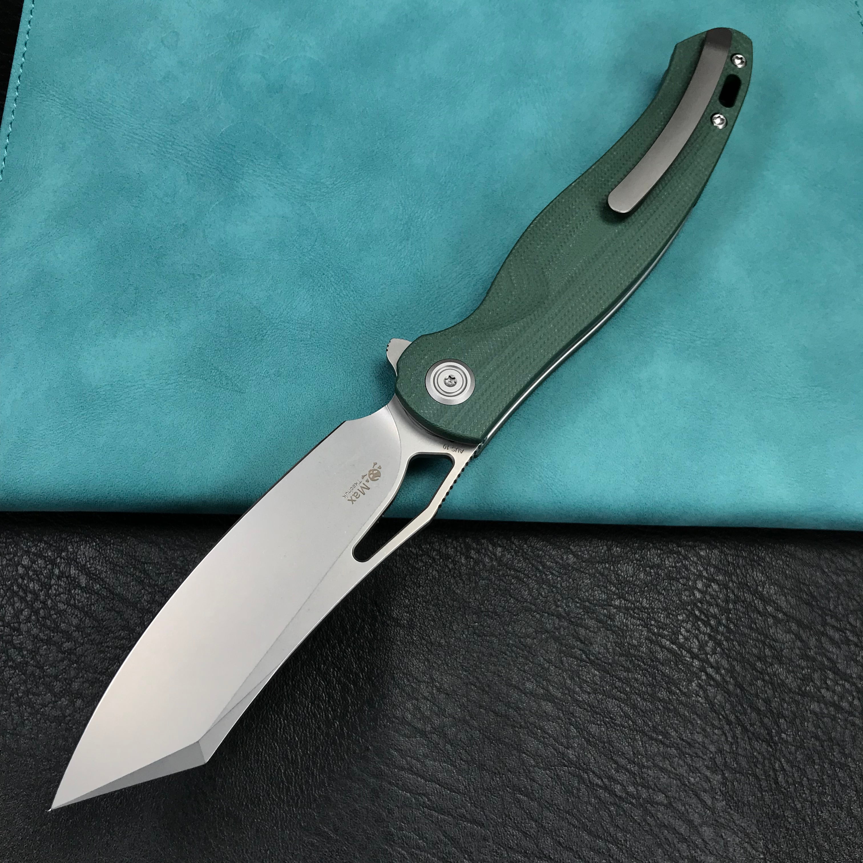 KUBEY KU239K Drake Liner Lock Folding Knife Green G10 Handle 3.74'' Beadblasted AUS-10