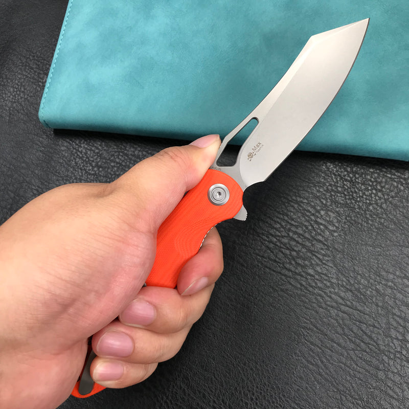 KUBEY KU239G Drake Liner Lock Folding Knife Orange G10 Handle 3.74'' Beadblasted AUS-10