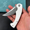 KUBEY KU173C Scimitar Liner Lock Folding Knife White G10 Handle 3.46" Bead Blast AUS-10