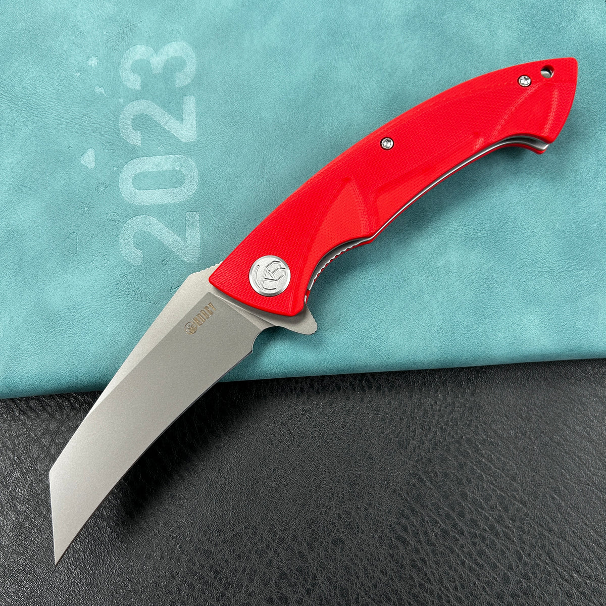 KUBEY KU212H Anteater Liner Lock Folding Knife Red G10 Handle 3.5" Sandblast 14C28N