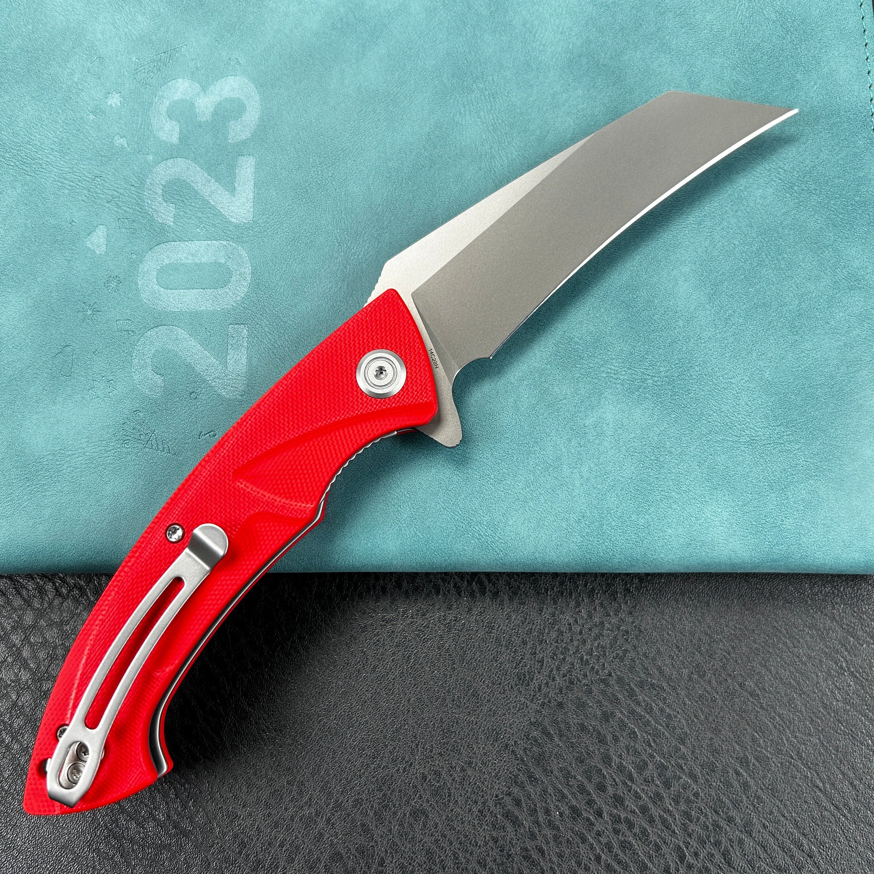 KUBEY KU212H Anteater Liner Lock Folding Knife Red G10 Handle 3.5" Sandblast 14C28N