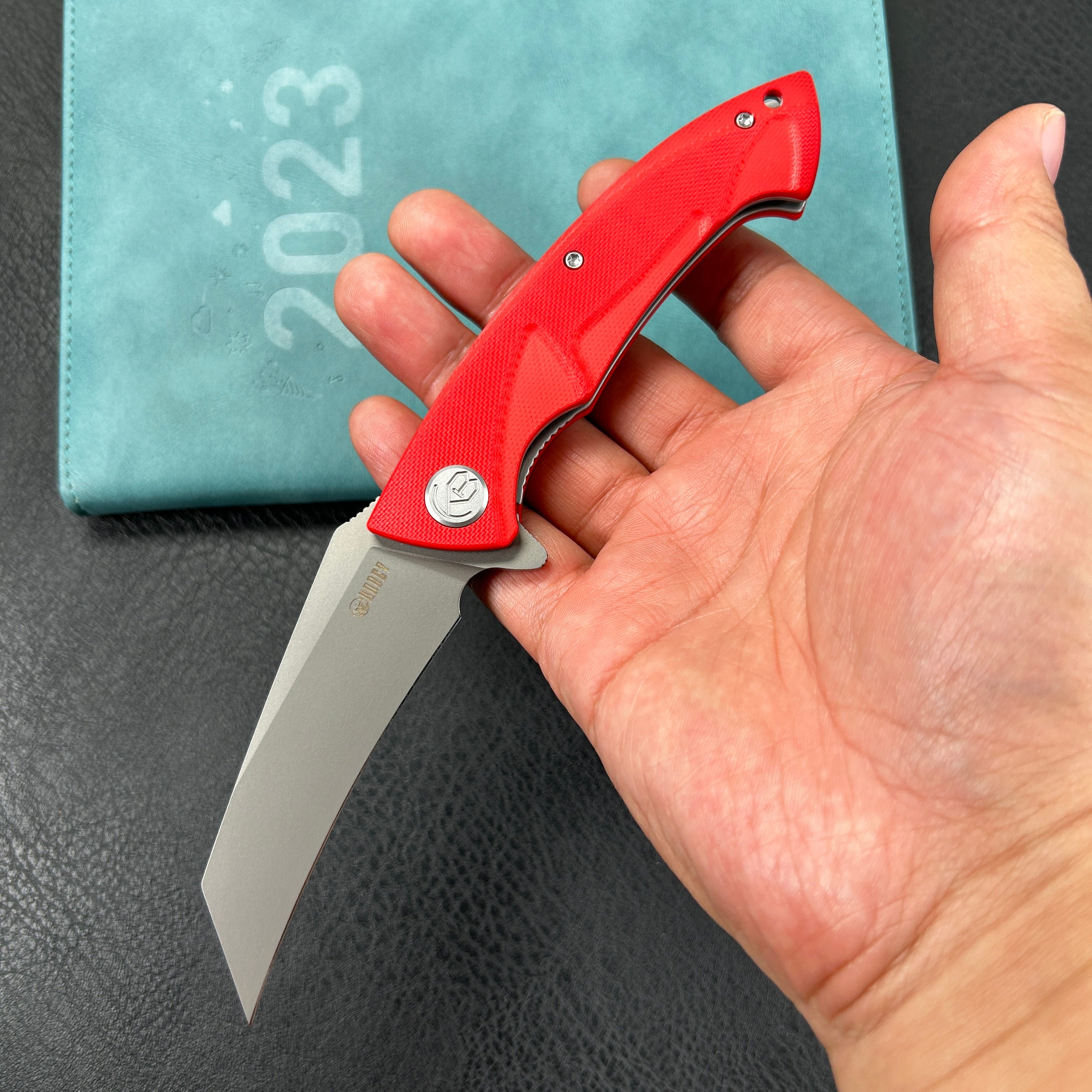 KUBEY KU212H Anteater Liner Lock Folding Knife Red G10 Handle 3.5" Sandblast 14C28N