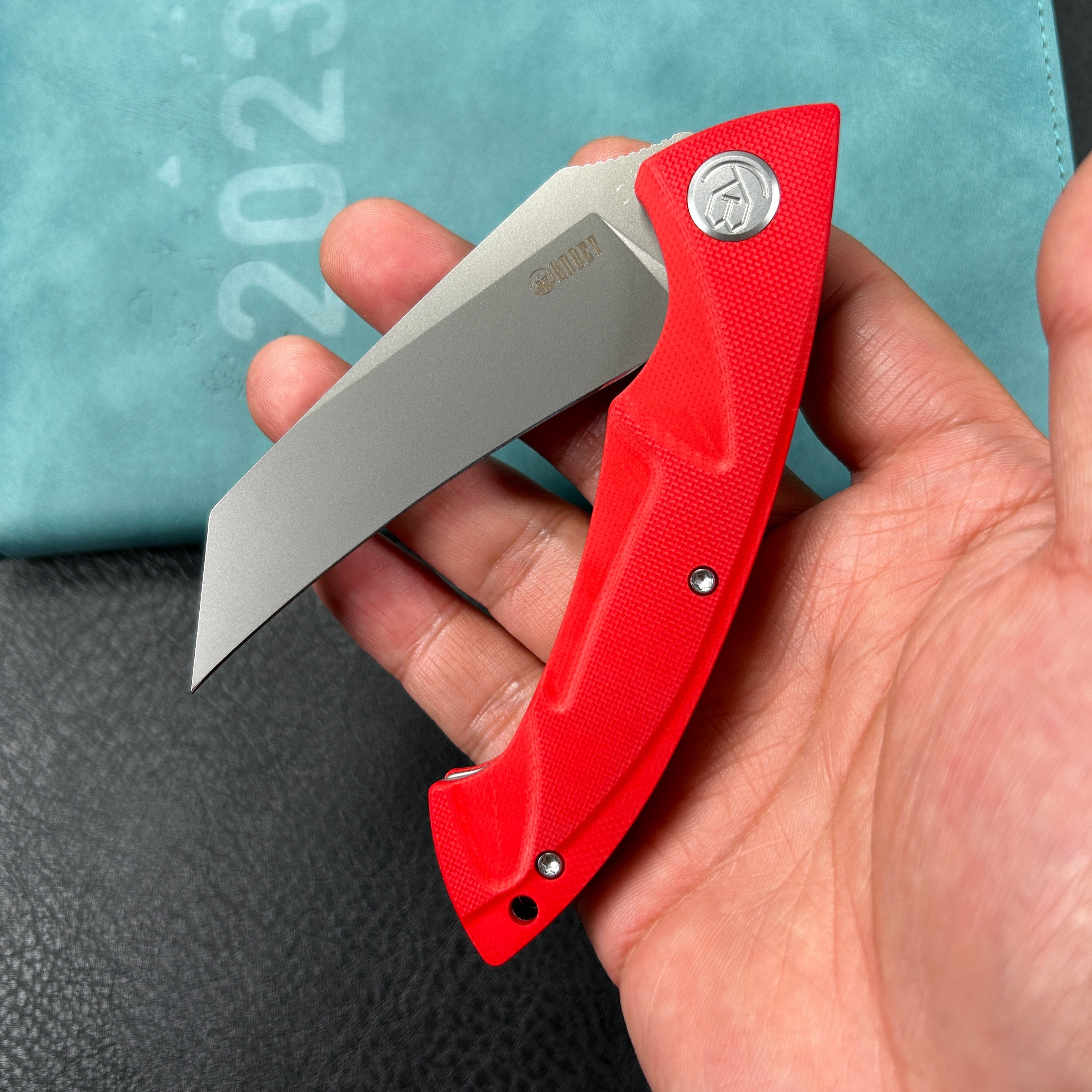 KUBEY KU212H Anteater Liner Lock Folding Knife Red G10 Handle 3.5" Sandblast 14C28N