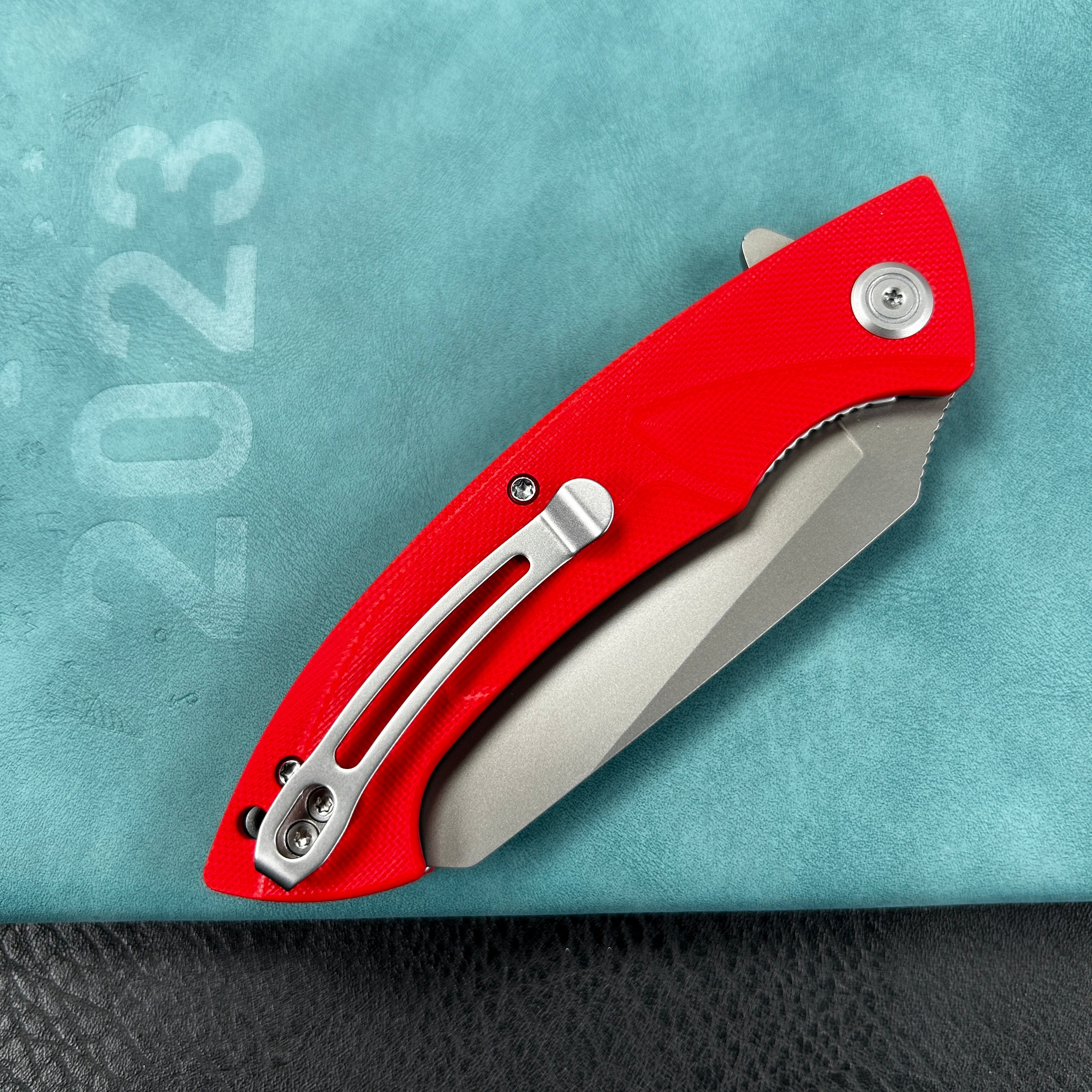 KUBEY KU212H Anteater Liner Lock Folding Knife Red G10 Handle 3.5" Sandblast 14C28N