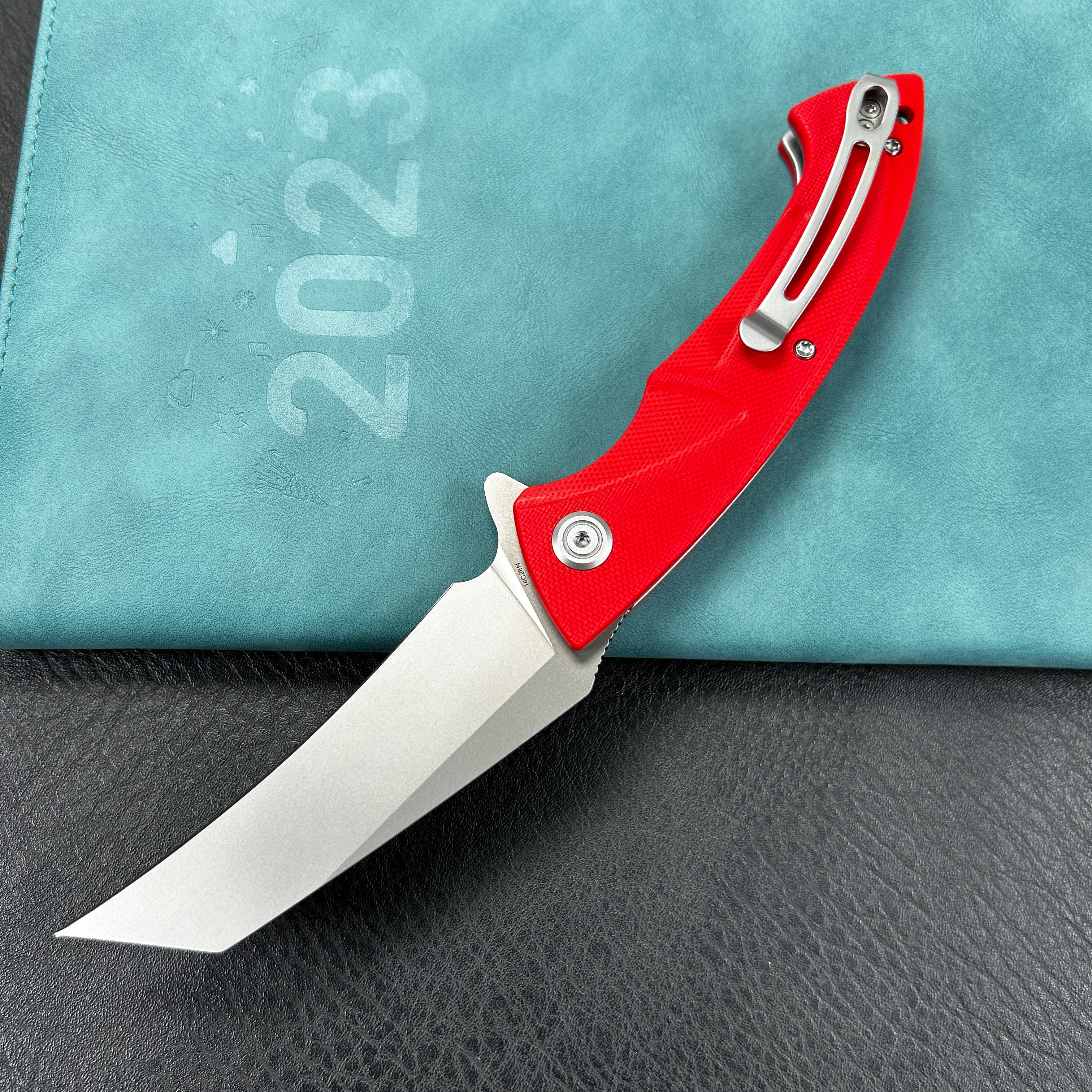 KUBEY KU212H Anteater Liner Lock Folding Knife Red G10 Handle 3.5" Sandblast 14C28N