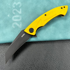 KUBEY KU212E  Anteater Liner Lock Folding Knife Yellow G10 Handle 3.5" Blackwash 14C28N