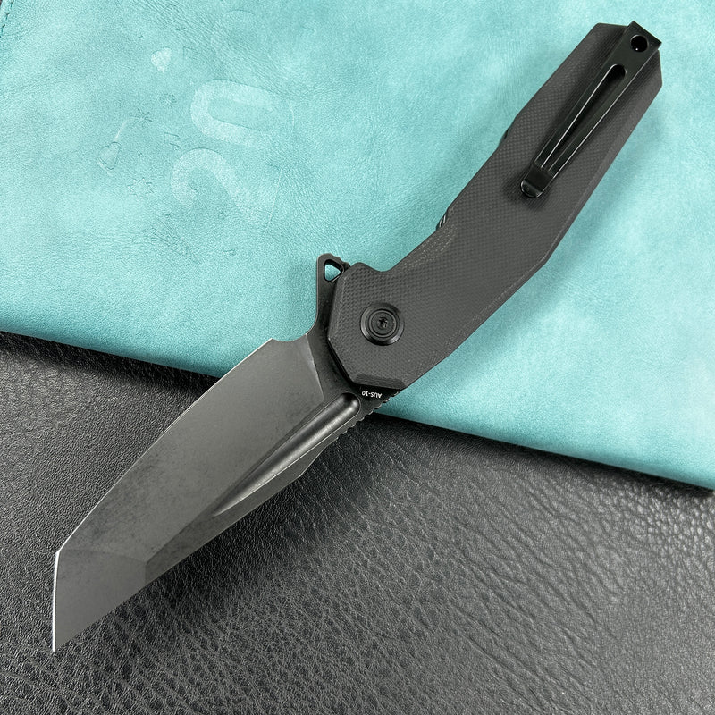 KUBEY KB237  Carve Liner Lock Tactical Folding Knife Translucent Black G10 Handle 3.27'' AUS-10