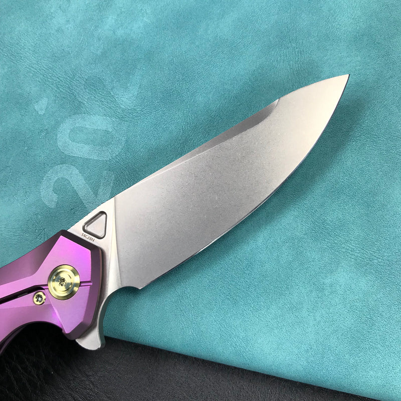 KUBEY KB235D Nova Frame Lock Flipper Folding Knife 6AL4V Titanium Handle 3.66" Bead Blasted 14C28N