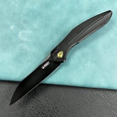 KUBEY KB299B Barracuda Liner Lock Front Flipper Folding Knife Titanium Handle 3.3" Black coated M390