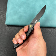 KUBEY KB299B Barracuda Liner Lock Front Flipper Folding Knife Titanium Handle 3.3" Black coated M390