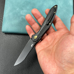 KUBEY KB299B Barracuda Liner Lock Front Flipper Folding Knife Titanium Handle 3.3" Black coated M390