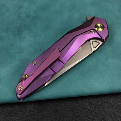 KUBEY KB235D Nova Frame Lock Flipper Folding Knife 6AL4V Titanium Handle 3.66" Bead Blasted 14C28N