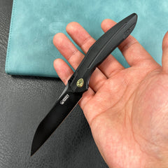 KUBEY KB299B Barracuda Liner Lock Front Flipper Folding Knife Titanium Handle 3.3" Black coated M390