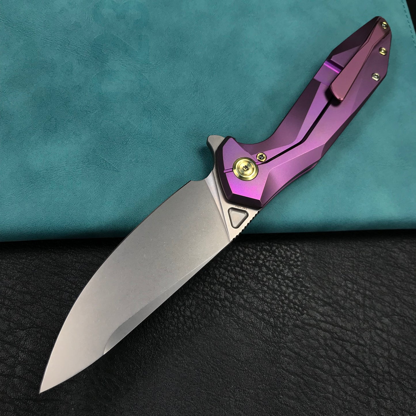 KUBEY KB235D Nova Frame Lock Flipper Folding Knife 6AL4V Titanium Handle 3.66" Bead Blasted 14C28N