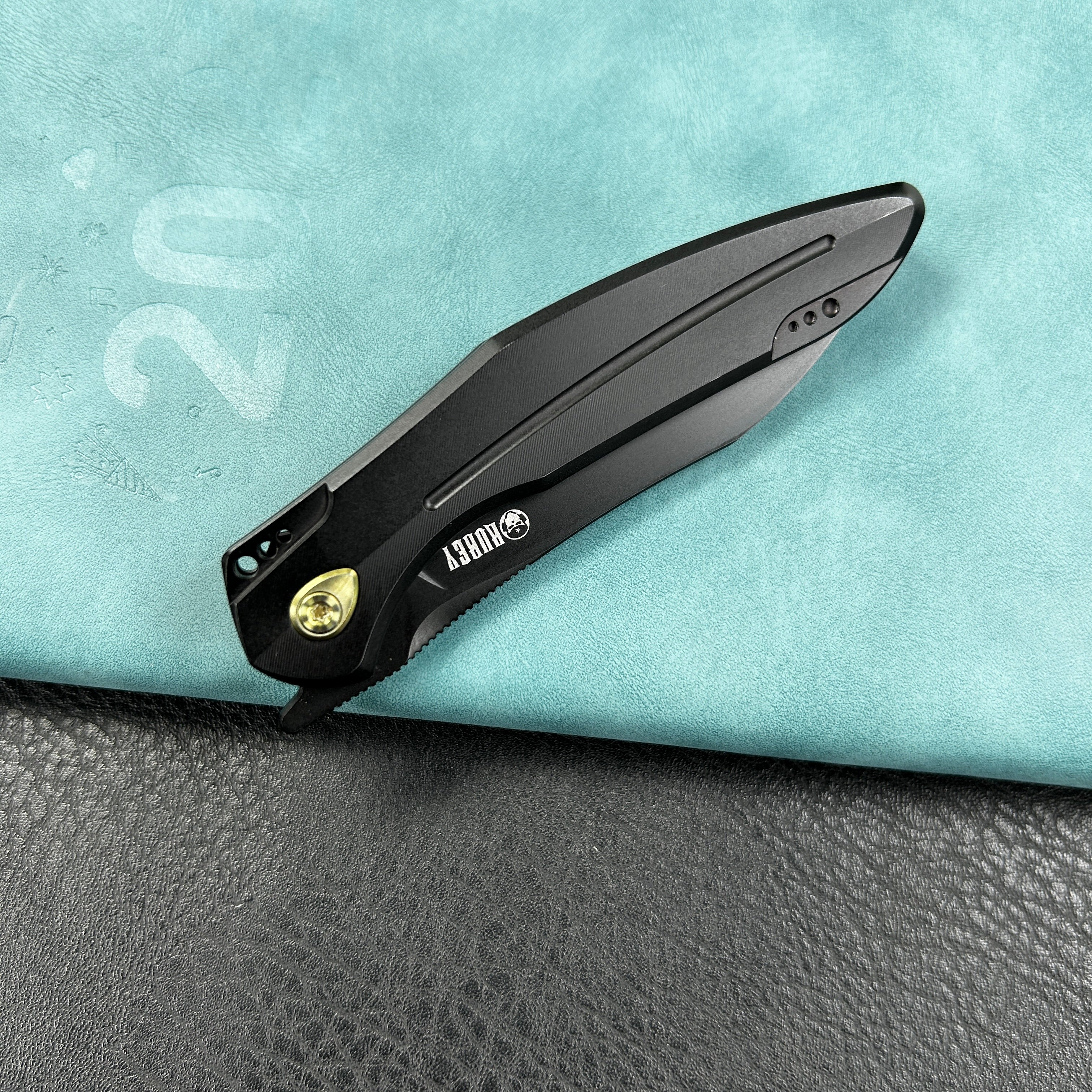 KUBEY KB299B Barracuda Liner Lock Front Flipper Folding Knife Titanium Handle 3.3" Black coated M390