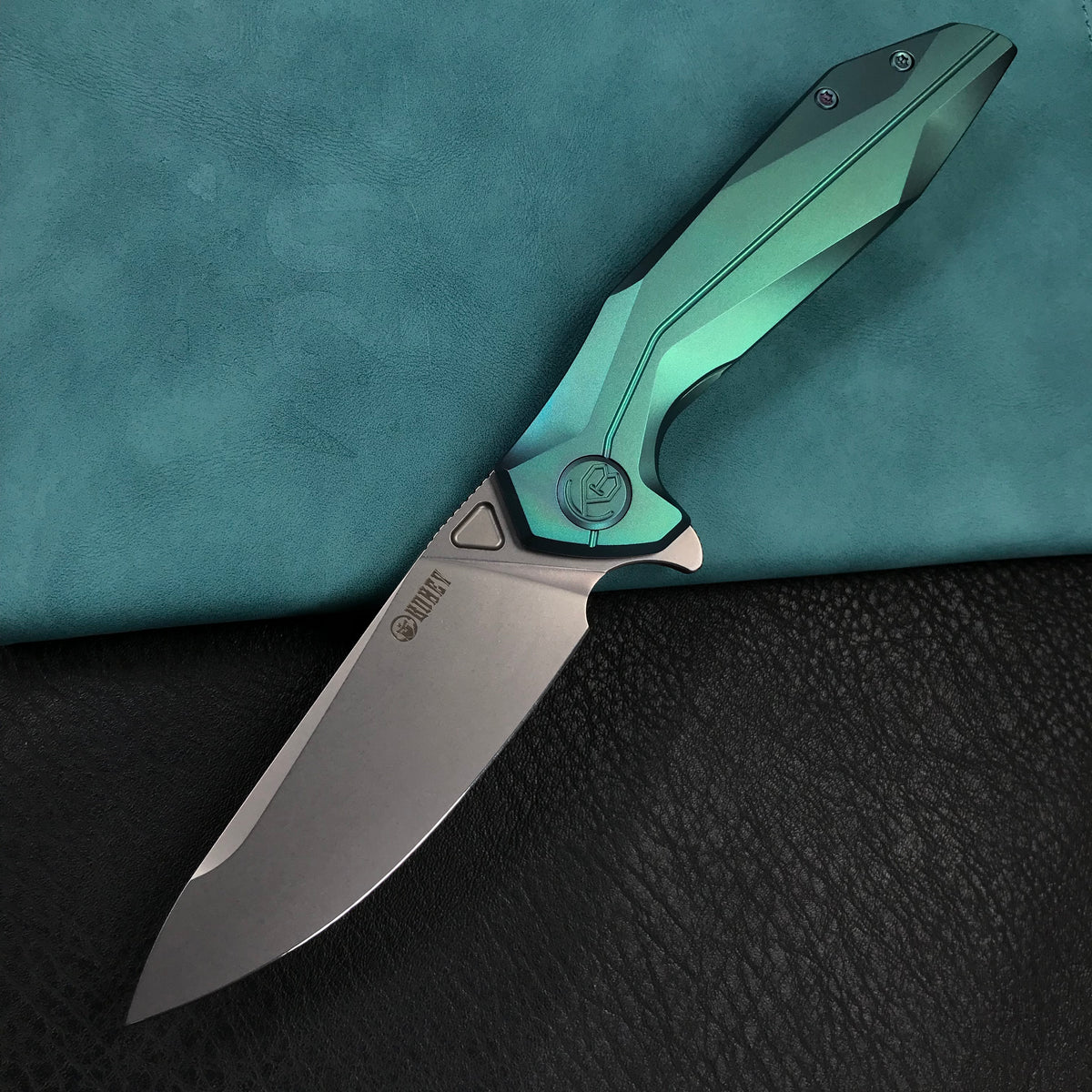 KUBEY KB235H  Nova Frame Lock Flipper Folding Knife 6AL4V Titanium Handle 3.66" Bead Blasted 14C28N