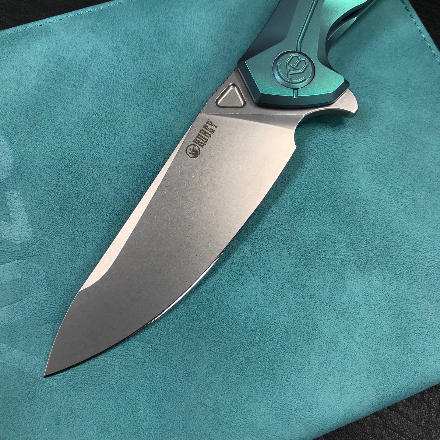 KUBEY KB235H  Nova Frame Lock Flipper Folding Knife 6AL4V Titanium Handle 3.66" Bead Blasted 14C28N
