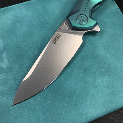 KUBEY KB235H  Nova Frame Lock Flipper Folding Knife 6AL4V Titanium Handle 3.66" Bead Blasted 14C28N