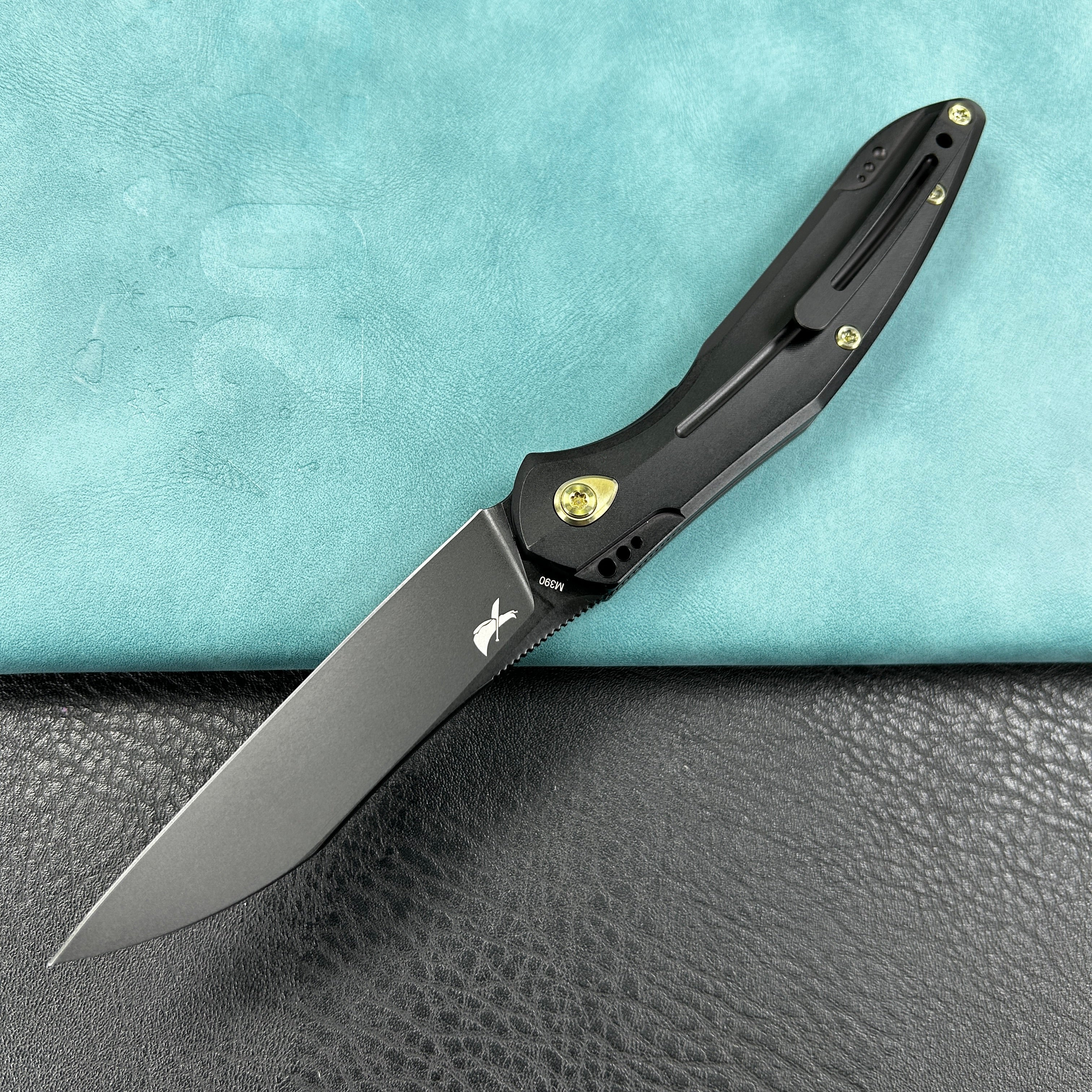 KUBEY KB299B Barracuda Liner Lock Front Flipper Folding Knife Titanium Handle 3.3" Black coated M390