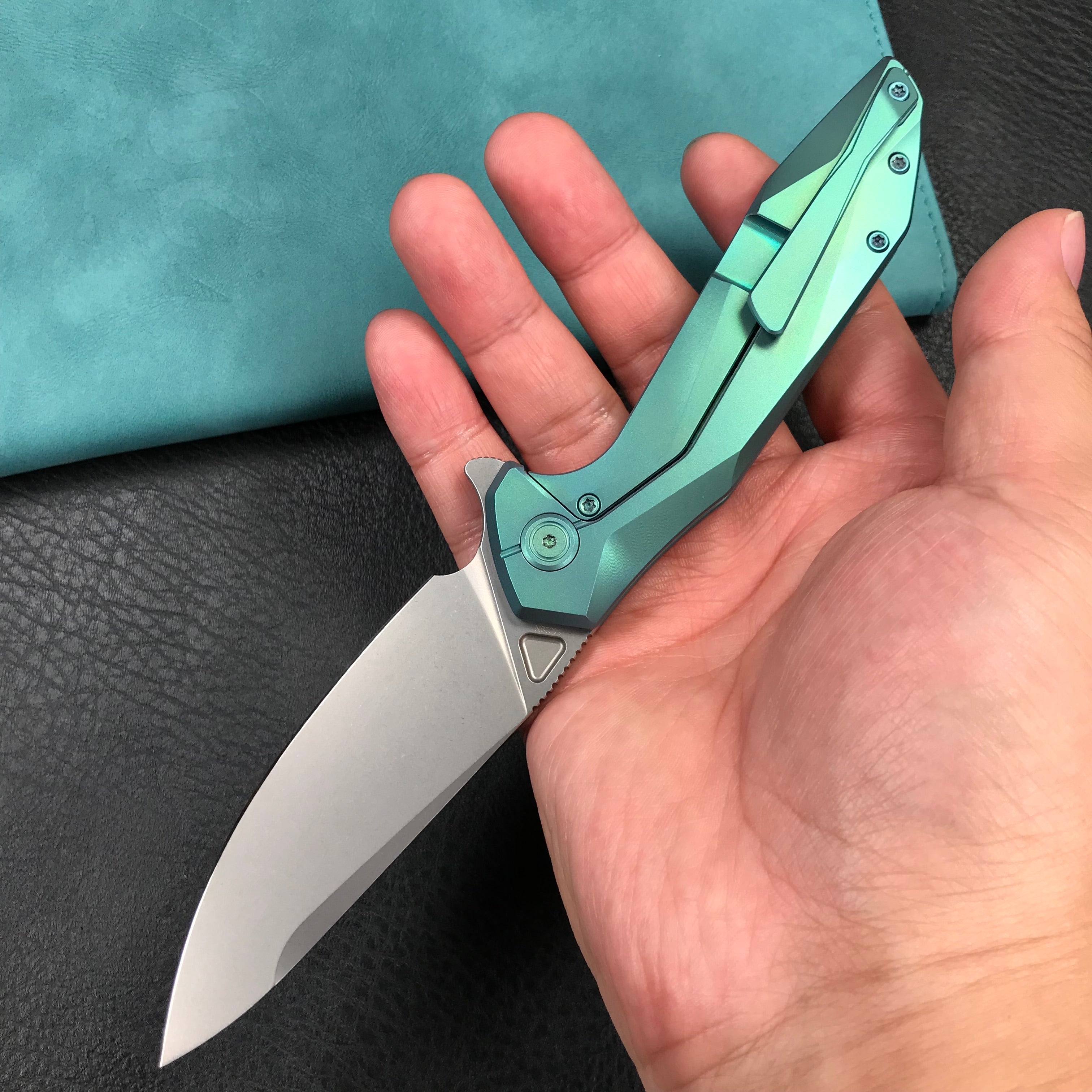 KUBEY KB235H  Nova Frame Lock Flipper Folding Knife 6AL4V Titanium Handle 3.66" Bead Blasted 14C28N