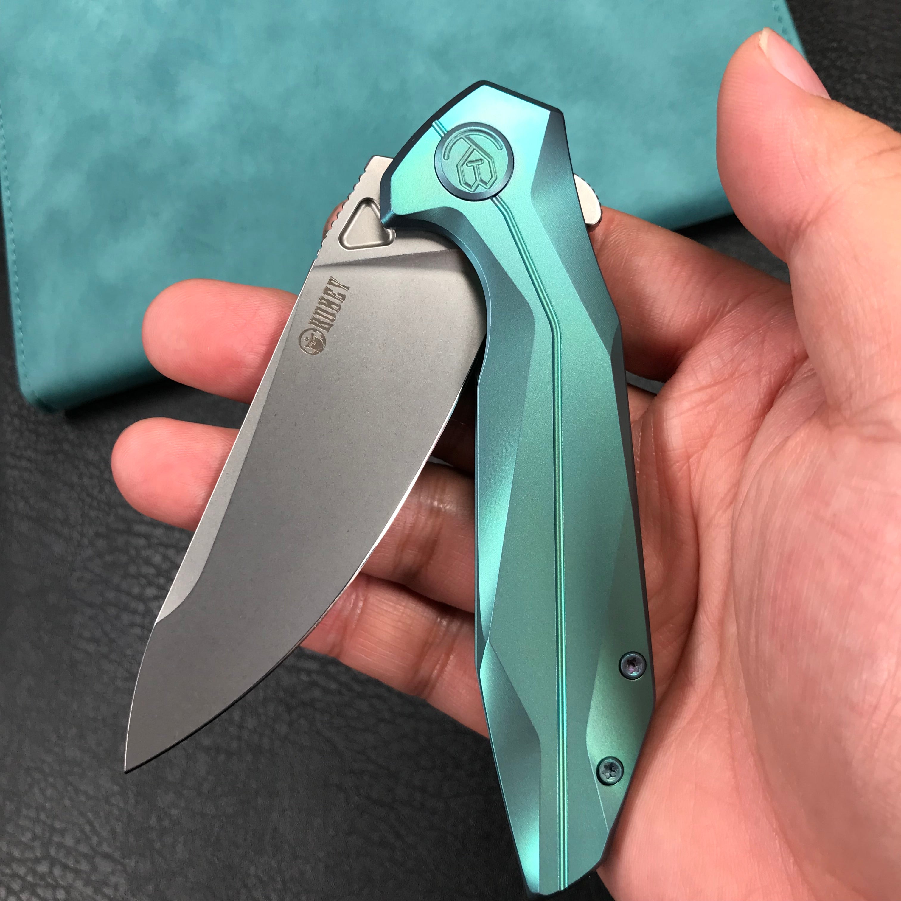 KUBEY KB235H  Nova Frame Lock Flipper Folding Knife 6AL4V Titanium Handle 3.66" Bead Blasted 14C28N