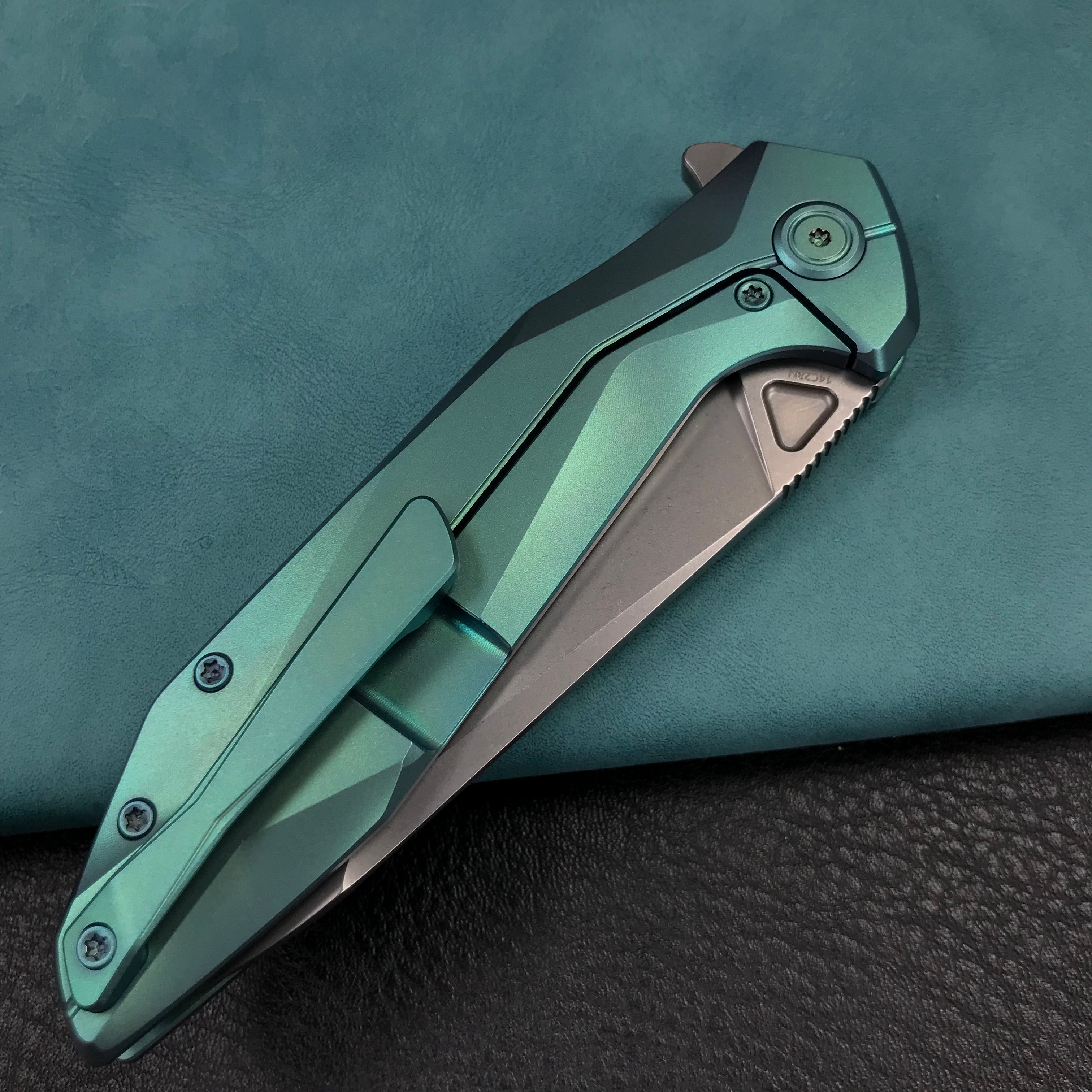 KUBEY KB235H  Nova Frame Lock Flipper Folding Knife 6AL4V Titanium Handle 3.66" Bead Blasted 14C28N