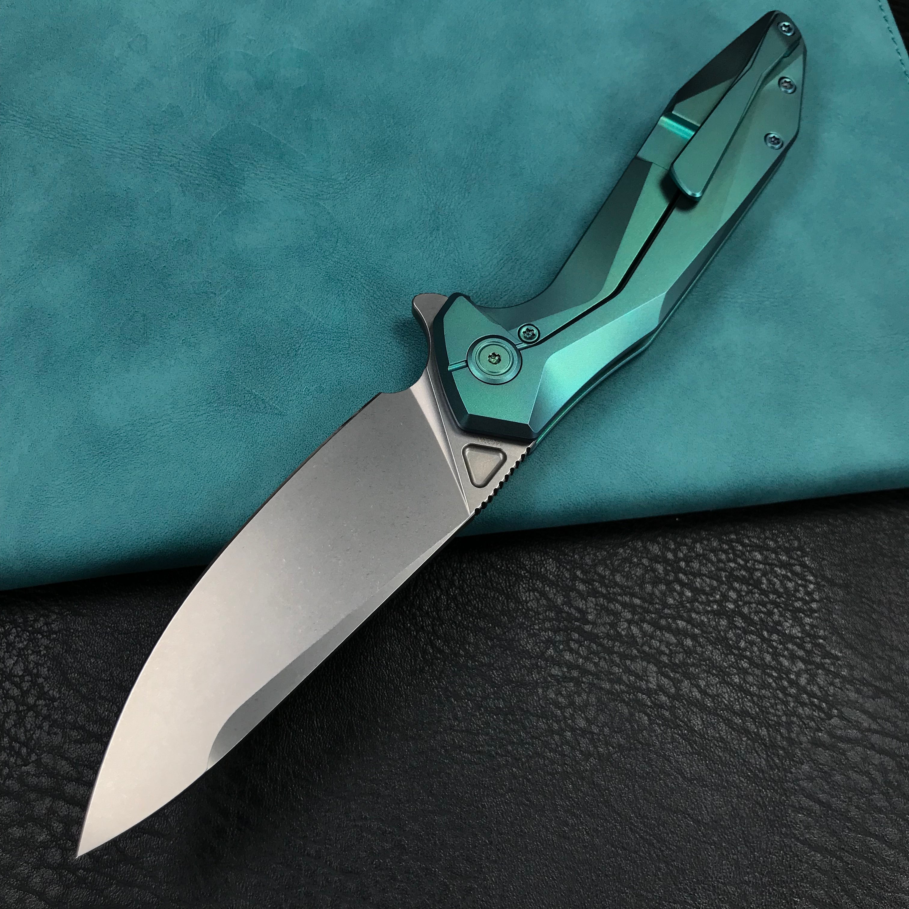 KUBEY KB235H  Nova Frame Lock Flipper Folding Knife 6AL4V Titanium Handle 3.66" Bead Blasted 14C28N