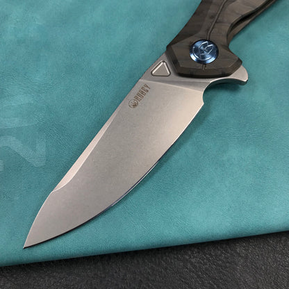 KUBEY KB235G Nova Frame Lock Flipper Folding Knife  6AL4V Titanium Handle 3.66" Bead Blasted 14C28N