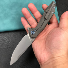 KUBEY KB235G Nova Frame Lock Flipper Folding Knife  6AL4V Titanium Handle 3.66" Bead Blasted 14C28N