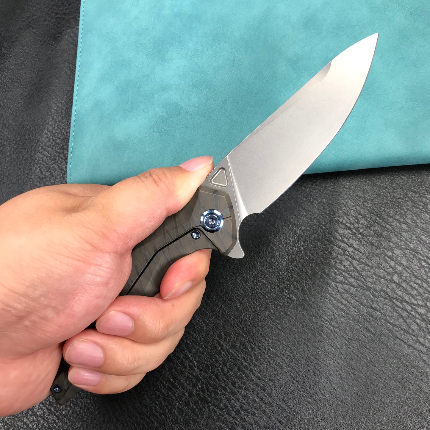 KUBEY KB235G Nova Frame Lock Flipper Folding Knife  6AL4V Titanium Handle 3.66" Bead Blasted 14C28N
