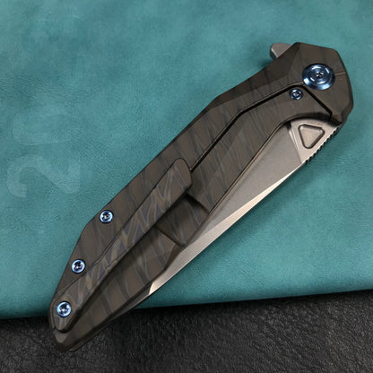 KUBEY KB235G Nova Frame Lock Flipper Folding Knife  6AL4V Titanium Handle 3.66" Bead Blasted 14C28N