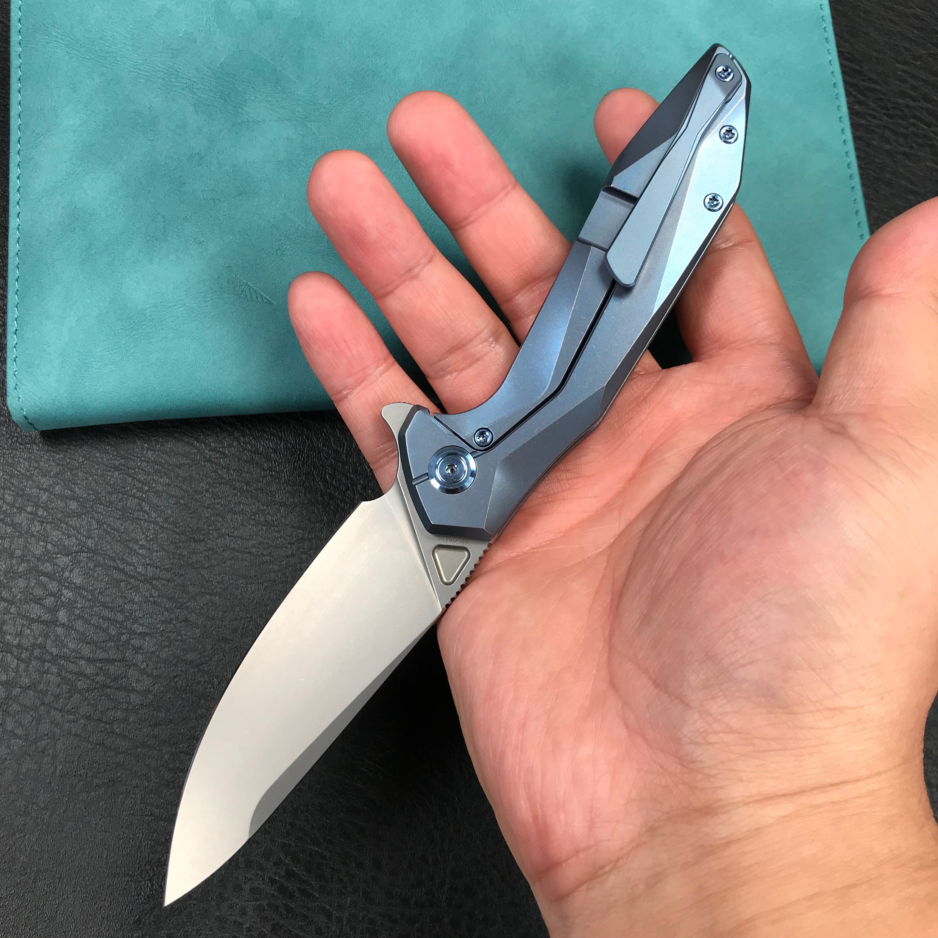 KUBEY KB235C Nova Frame Lock Flipper Folding Knife 6AL4V Titanium Handle 3.66" Bead Blasted 14C28N