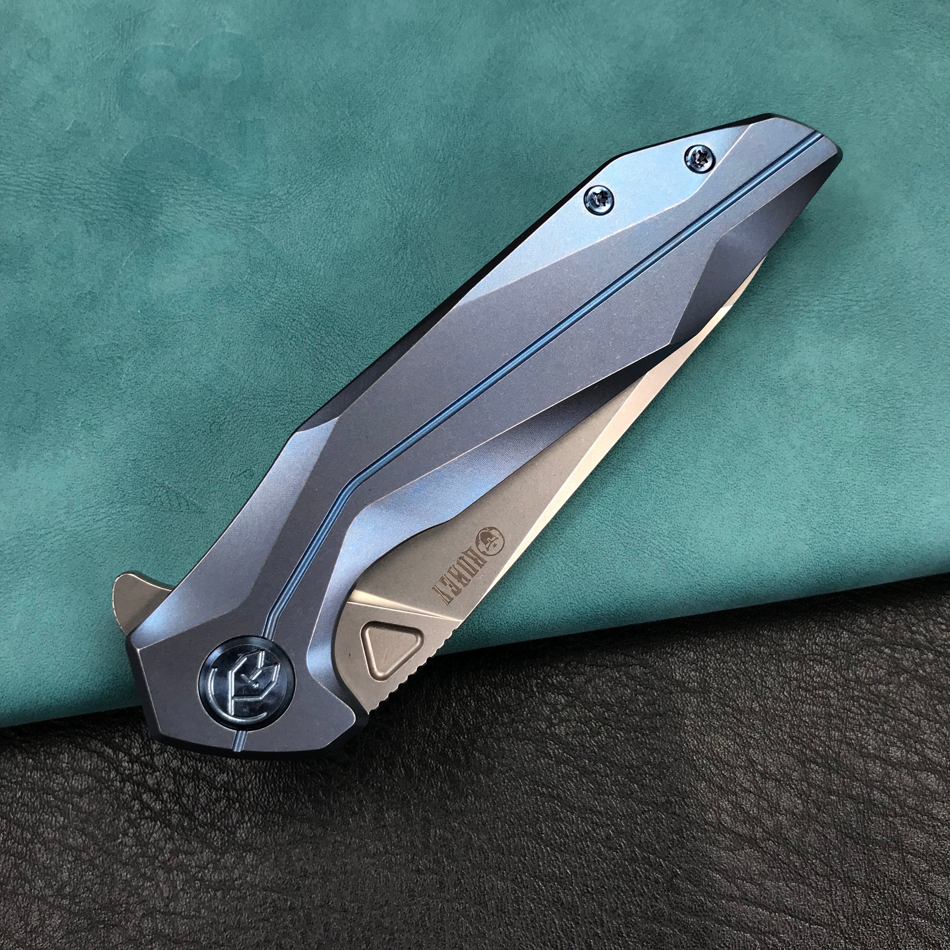 KUBEY KB235C Nova Frame Lock Flipper Folding Knife 6AL4V Titanium Handle 3.66" Bead Blasted 14C28N