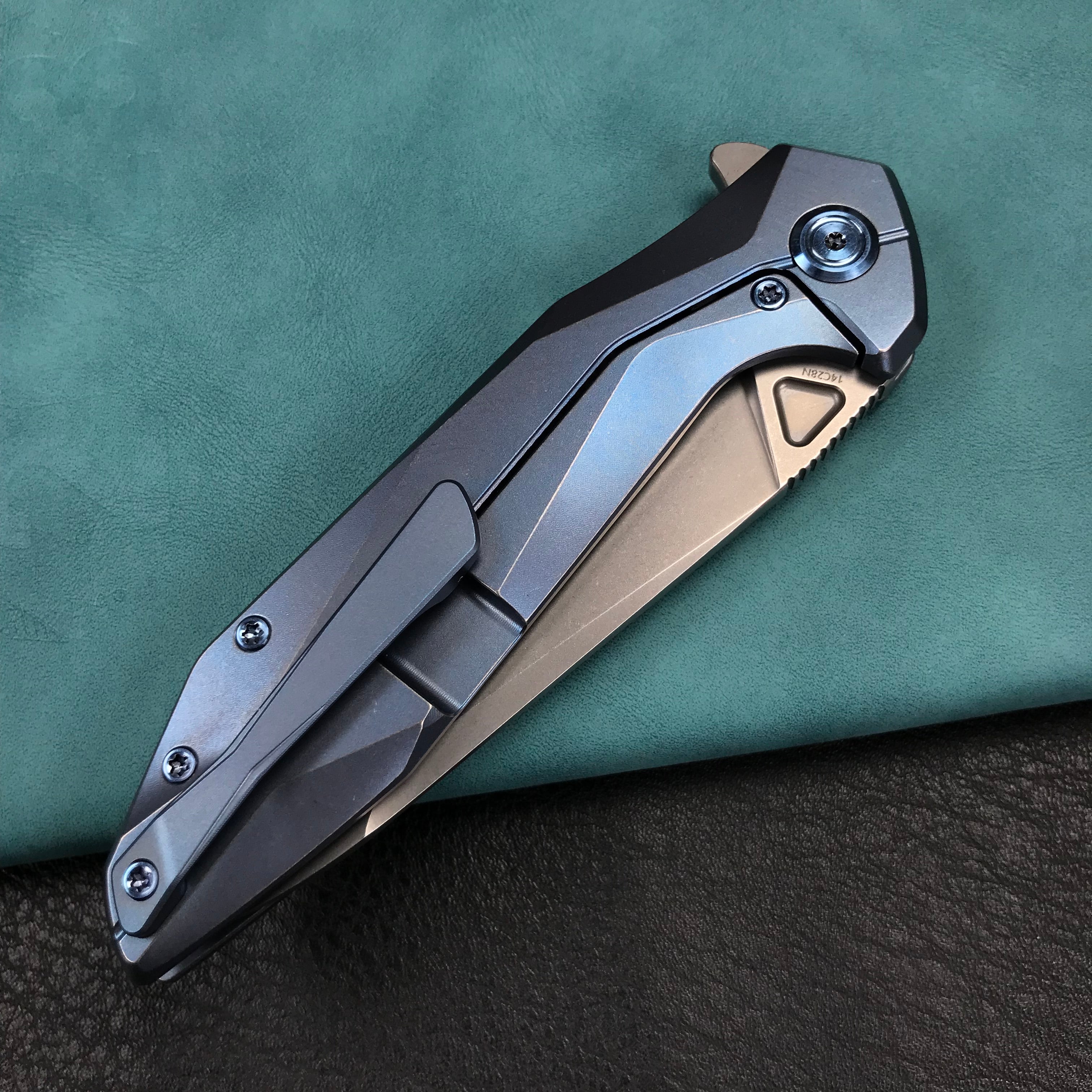 KUBEY KB235C Nova Frame Lock Flipper Folding Knife 6AL4V Titanium Handle 3.66" Bead Blasted 14C28N