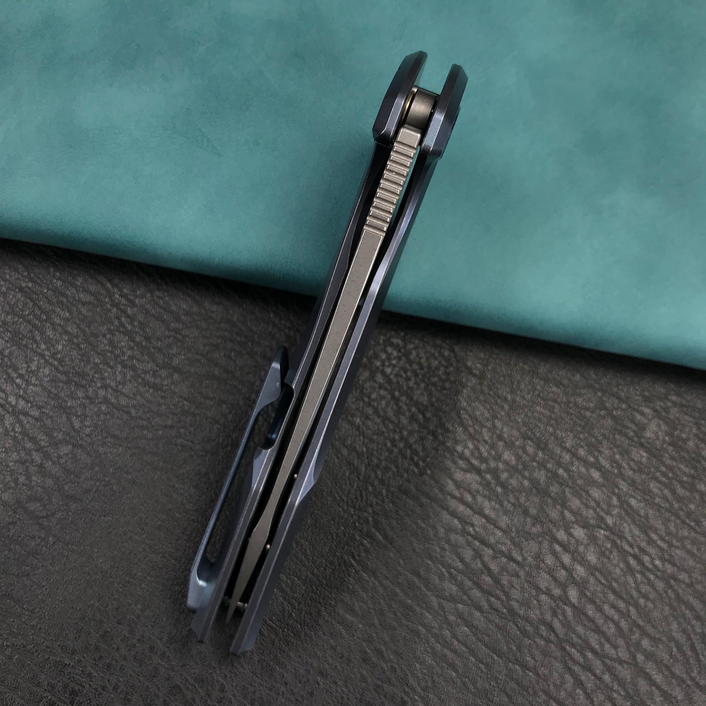 KUBEY KB235C Nova Frame Lock Flipper Folding Knife 6AL4V Titanium Handle 3.66" Bead Blasted 14C28N