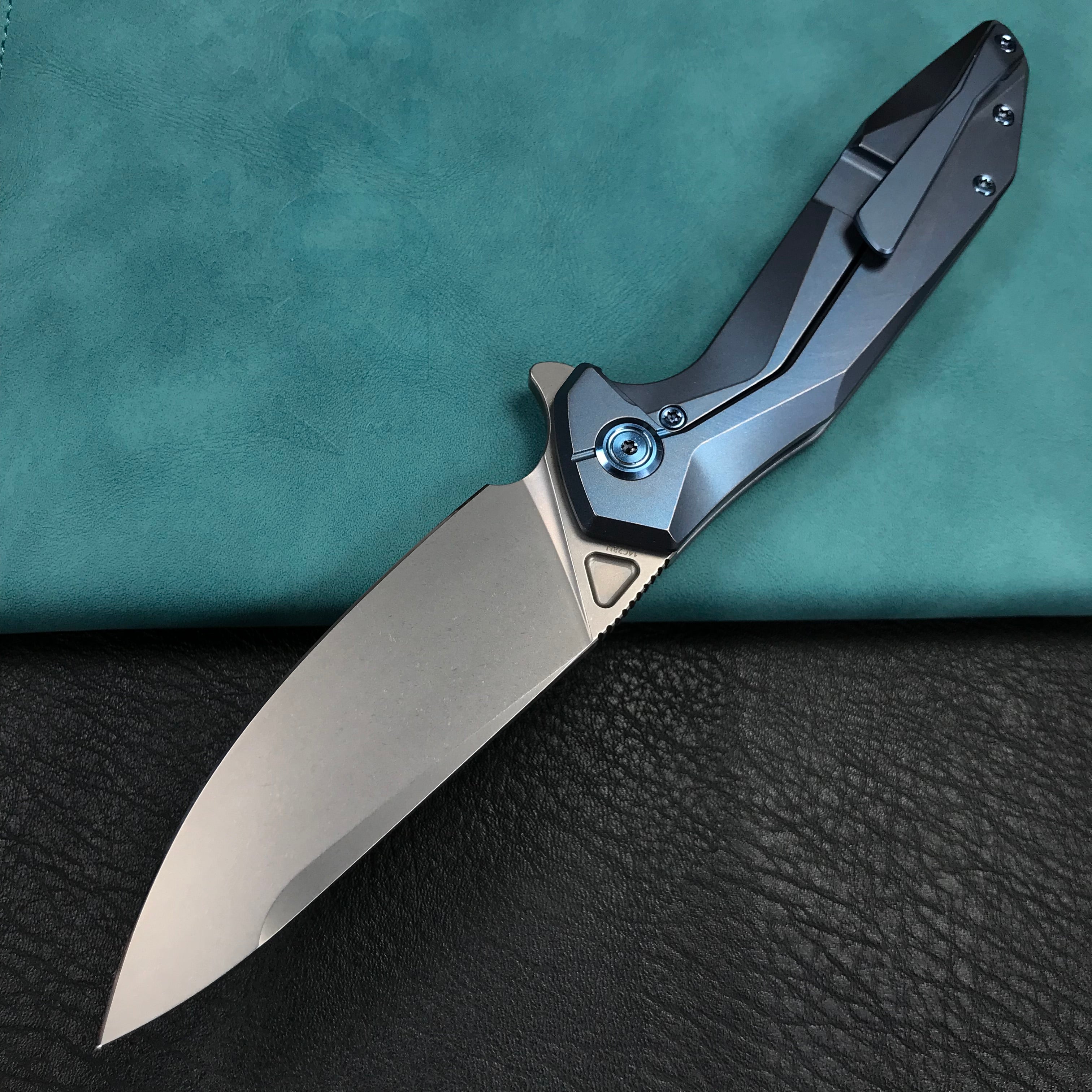 KUBEY KB235C Nova Frame Lock Flipper Folding Knife 6AL4V Titanium Handle 3.66" Bead Blasted 14C28N