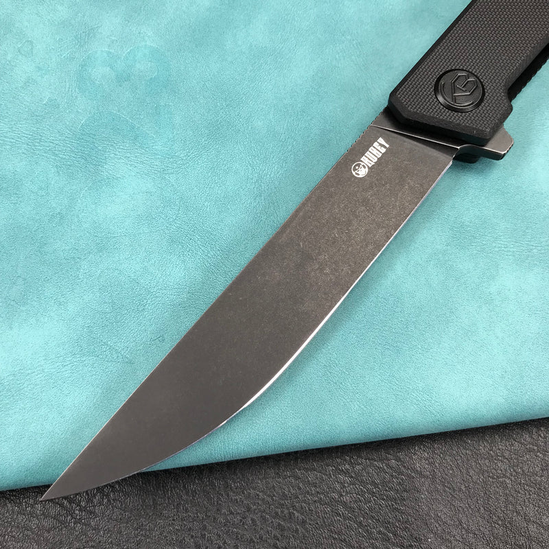 KUBEY KU253  Pylades  Cheetah Liner Lock Flipper Folding Knife Black G10 Handle 4.65" Black Stonewashed AUS-10
