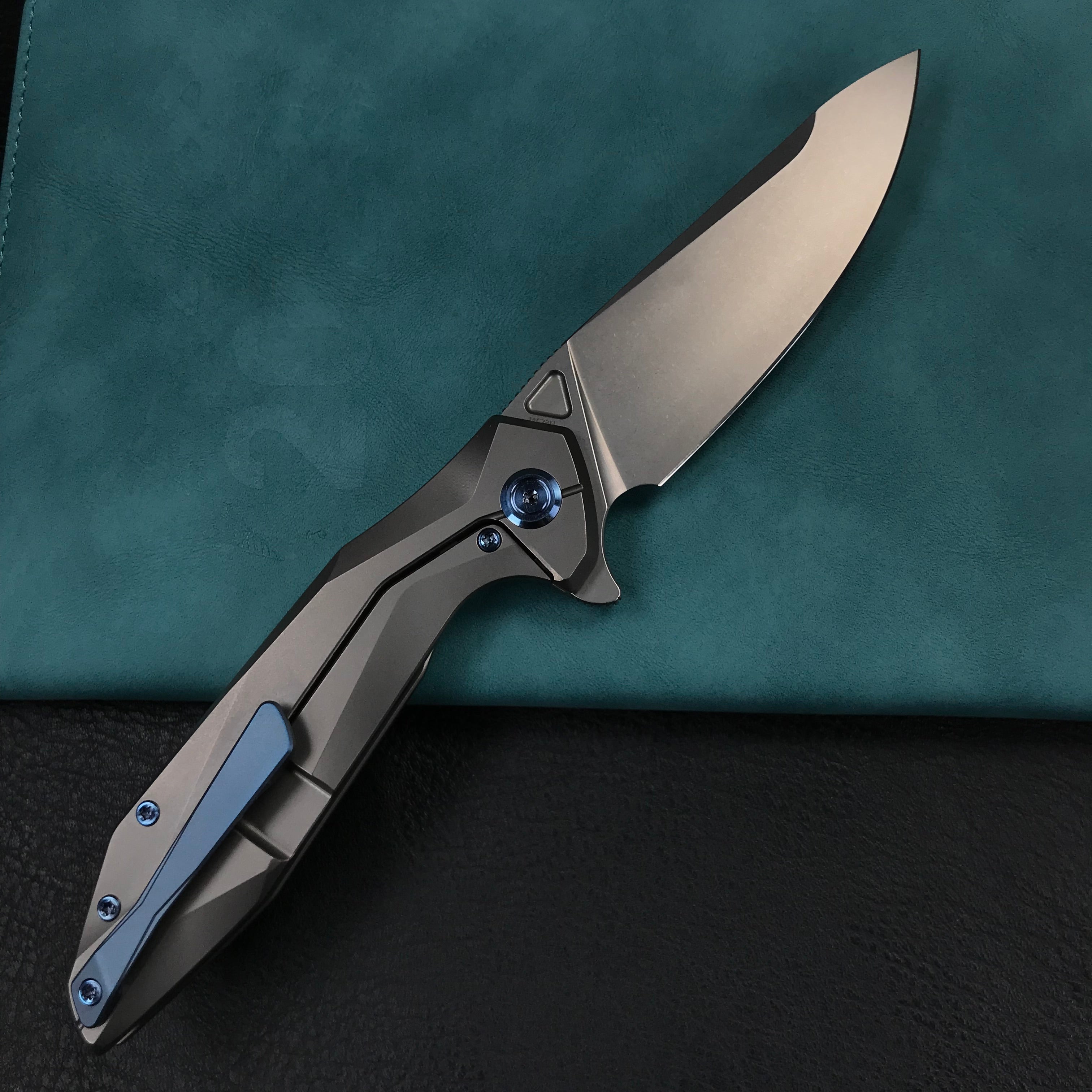 KUBEY KB235F Nova Frame Lock Flipper Folding Knife Gray 6AL4V Titanium Handle 3.66" Bead Blasted 14C28N