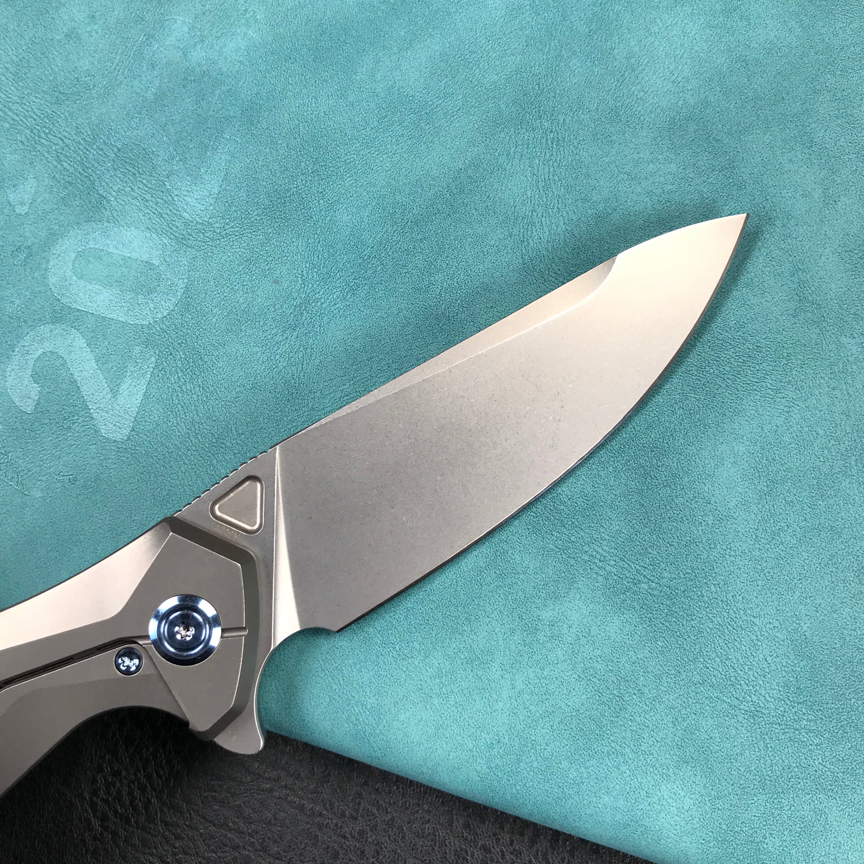 KUBEY KB235F Nova Frame Lock Flipper Folding Knife Gray 6AL4V Titanium Handle 3.66" Bead Blasted 14C28N